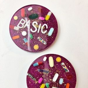 Set of 2 -Pink Resin Petri Coasters for Home /Gift